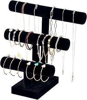 ByKen Jewelry T Bar Bracelet Display Stand,Bracelet Organizer Holder,Jewelry Display Stand, Necklace Bangle Scrunchie Watch Organizer (Black, 3 tier)