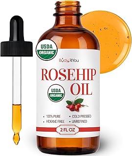 BodyJ4You Rosehip Oil for Face - 100% Pure Natural USDA Organic Cold Pressed - Hydrating Skin Hair Nails Anti-Aging Wrinkle Scar Treatment Gua Sha - Non-GMO Undiluted Carrier - Glass Bottle 2 Fl Oz