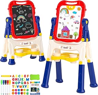 Easel for Kids Toys,Double-Sided Magnetic Kids Chalkboard and Dry Erase Boards,Toddler Toys for 3 Year Old Boy Gift,Art Easel Learning Educational Toys for 3 4 5 Years Old Boys Gift