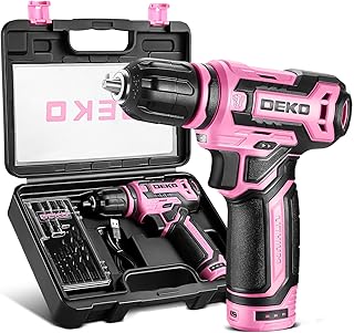 Cordless Drill：DEKOPRO 12V Power Drill Set with Pink 800RPM Electric Drills with Tool Set Gift Box, Pink Drill Set for Women