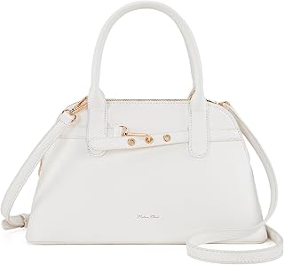 Dome Satchel Purse for Women Textured Top Handle Designer Crossbody Bag with Belted Detailing