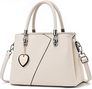 Womens Leather Handbags Purse Top-handle Bags Contrast Color Stitching Totes Satchel Shoulder Bag for Ladies