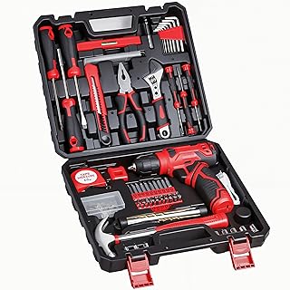 Tool Set - 8V Cordless Drill Set, 132 Piece Home Tool Set With Hand Drill, Tool Kit for Women & Men, Perfect for Homeowner, Diyer, Handyman