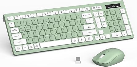 Wireless Keyboard and Mouse Combo, Full-Sized Wireless Keyboard and Adjustable DPI Mouse, 2.4GHz USB Receiver, Silent Keyboard and Mouse for PC, Windows, MAC, Desktop, Laptop (Avocado Green)