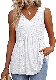 Womens Tank Tops 2025 Flowy Peplum Tops for Women Dressy Sleeveless V Neck Babydoll Tank Tops