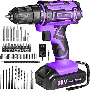 Purple Cordless Drill Set,20V Drill Driver with Battery and Charger,3/8-Inch Keyless Chuck, Variable Speed,with Drills Bits Set