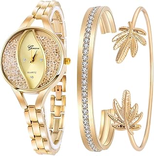 Women's Diamond Wristwatch Bangle Bracelet Jewelry Set Analog Quartz Wrist Watch for Ladies