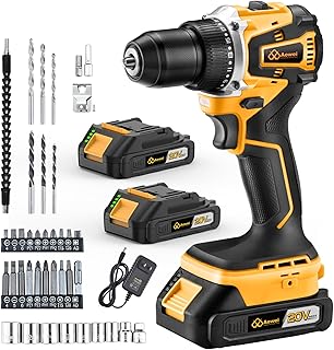 Cordless Drill Set/Driver, 20V Electric Power Drill With Battery And Charger, 40N Torque, 20+1 Settings, 2 Batteries,3/8-Inch Keyless Chuck, Driver Bits Kit, LED Light