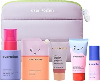 Evereden Kids Travel Set: Clean & Vegan 5-Piece Skin & Hair Care Set for Kids |Kids Face Cream, Face Wash, Detangling Shampoo, Conditioner & Spray With Travel Bag | Stocking Stuffers for Kids