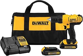 DEWALT 20V Max Cordless Drill Driver Set, 2 Speed, High Performance Motor, Includes 2 XR 1.3Ah Li-Ion Batteries, Charger and Contractor Bag (DCD771C2)