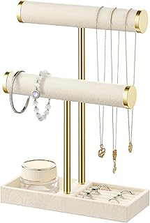 bussdis 2 Tier Bracelet Holder Display - Detachable T Bar Beige Velvet Bracelet Holder, Jewelry Holder Organizer for Bracelet, Necklace, Earrings, Rings