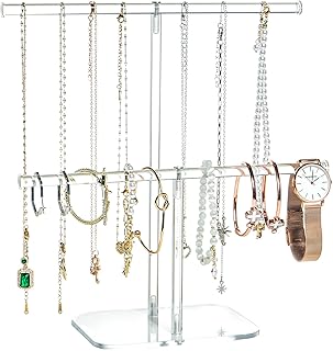 lengnoyp Premium Jewelry Stand , Solid Clear 2-Tier Acrylic Jewelry Organizer Stand & Bracelet holder Stand for Necklace Display, Ring & Watch Display