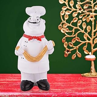 ak Crafts United Resin Cute Chef Showpiece Miniature Statue for Kitchen Decoration Figurine for Home Decor, Dining Room, Living Room, Bedroom, Office, Gift (White)