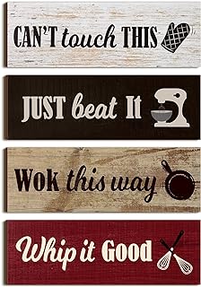 Jetec 4 Pieces Rustic Kitchen Wood Sign Decorations Kitchen Wall Signs Decor Above Cabinet Baking Prints Signs Family Farmhouse Hanging Wooden decoration for Home, 11.8 x 3.9 Inch(Classic Style)