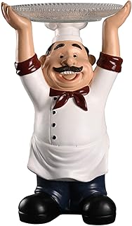 Chef Figurine Serving Tray and Rack Display for Kitchen Decor, 29x12x13cm