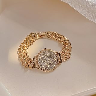 Full Diamond Watch Retro Bracelet For Women Alloy Chain Charm Bracelet Fashion Jewelry Gift Golden
