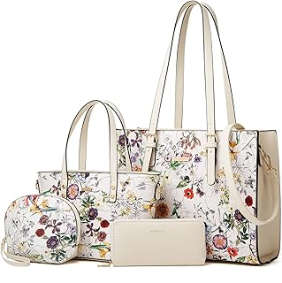 Women Fashion Synthetic Leather Handbags Tote Bag Shoulder Bag Top Handle Satchel Purse Set 4pcs