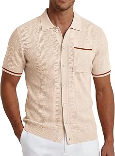 Men's Knit Button Down Shirt 2025 Vintage Short Sleeve Polo Shirt Casual Beach Tops