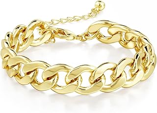 Gold Bracelets for Women 14k Gold Plated Chunky Thick Large Link Chain Bracelet