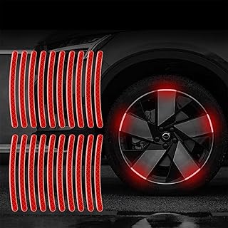 20PCS Car Wheel Reflective Decorative Strip,Night Safety Warning Stickers,Cars,Motorcycles,Bicycles are Applicable, Colorful and Diverse, a Street The Most Beautiful Car (Red)