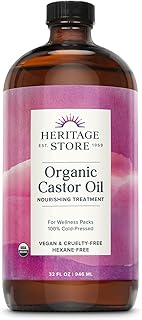 HERITAGE STORE Organic Castor Oil - 32oz Glass Bottle - Nourishing Treatment for Hair and Skin Care - Eyelash Serum for Eyelashes and Brows - Cold Pressed, Hexane Free, Vegan - 32oz