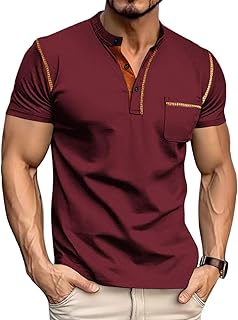 Men's Henley Shirt Short Sleeve T-Shirt Casual Top Pullover Summer Lightweight Tee Shirts with Button