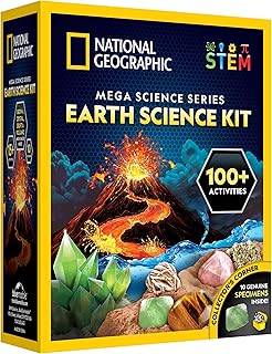 National Geographic Earth Science Kit – 100+ Science Experiments & Activities for Kids, Crystal Growing, Volcano Science Kit, Rock Collection, STEM Project Toy for Boys & Girls (Amazon Exclusive)