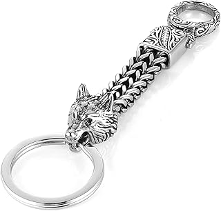 HZMAN Stainless Steel Men's Car Keychain Heavy Duty Car Key Holder Cool Viking Animal Keychain for Car Motorcycle Key