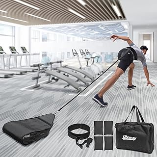 Uboway Adjustable Weight Sled Trainer With Portable Carrying Bag, Resistance for Sprinter Speed Training Indoor Outdoor, 4 Weight Sandbags, Football for Lineman