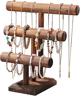 KunGe Bracelet Holder, Bracelet Display Stand for Vendors, T-Bar Necklace Scrunchie Wooden Storage Rack, Bangle Watch Jewelry Display Tower (3 Tier)
