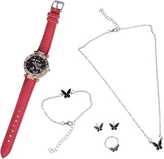 6 Pcs Luxury Rhinestone Watch Necklace Earrings Set for Women Fashion Casual Jewelry