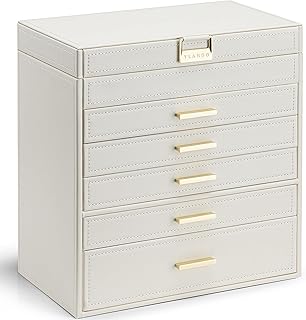 Vlando 6 Layer Large Jewelry Box - Jewelry Holder Organizer, Jewelry Box Organizer for Drawer Necklace Ring Bracelet and Watch, Birthday Gift for Loved Ones - Beige