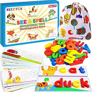 Learning Educational Toys for 2 3 4 5 6 Years Old Boys Girls, See & Spell Matching Letter Game with Alphabet Cards for Kids, Preschool CVC Word Builders Toy, Christmas Birthday Gifts for Age 2-4 4-6