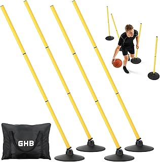 GHB Agility Poles 4 Pack 50" Rebound Sports Basketball Training Poles,Detachable Speed Training Equipment Football Accessories with Rubber Base