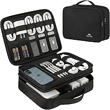 MATEIN Electronics Organizer Travel Case, Water Resistant Cable Organizer Bag for Travel Essentials, Gifts for Men, Storage Bag for Camera Accessories, Phone, Cord & Tablet, Black