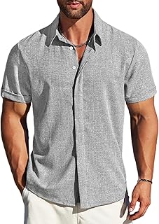 Men's Linen Short Sleeve Button Down Shirt – Lightweight Breathable Summer Business Casual, Beach & Wedding Guest