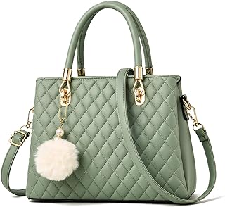 Womens Leather Handbags Purses Top-handle Totes Satchel Shoulder Bag for Ladies with Pompon