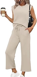 Two Piece Sets for Women Casual Travel Vacation Outfits Summer Wide Leg Crop Pants Lounge Sets