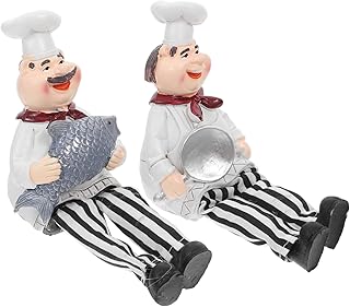 PRETYZOOM 2pcs Resin Chef Figurines Set Vintage Country Style Chef Ornaments for Kitchen Decor for Countertop Display for Home and Coffee Shop Decoration